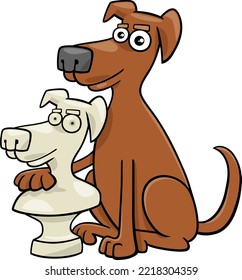 Cartoon illustration of funny dog animal character with his bust