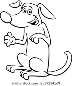 Cartoon illustration of funny dog animal character waving paw coloring page