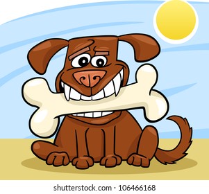 Cartoon Illustration of Funny Dog with Big Bone
