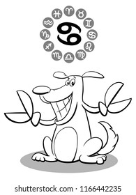 Cartoon Illustration of Funny Dog as Cancer Zodiac Sign