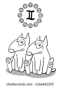 Cartoon Illustration of Funny Dog as Gemini Zodiac Sign