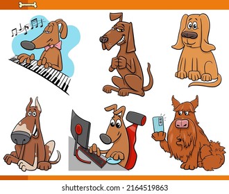 Cartoon illustration of funny dogs animal characters set
