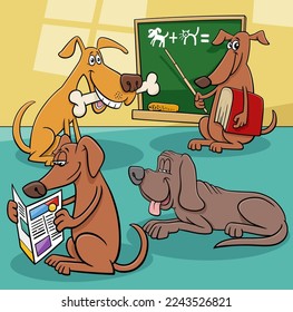 Cartoon illustration of funny dogs animal comic characters group