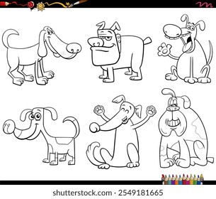 Ilustración de dibujos animados de perros divertidos personajes de animales para colorear