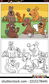 Cartoon illustration of funny dogs comic characters group coloring page