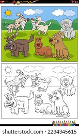 Cartoon illustration of funny dogs comic characters group coloring page