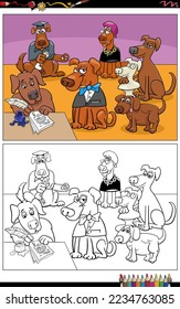 Cartoon illustration of funny dogs comic characters group coloring page