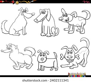 Cartoon illustration of funny dogs comic animal characters set coloring page