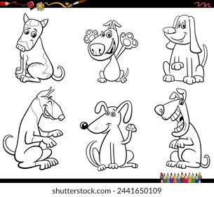 Cartoon illustration of funny dogs comic animal characters set coloring page