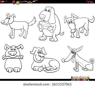 Cartoon illustration of funny dogs comic animal characters collection coloring page