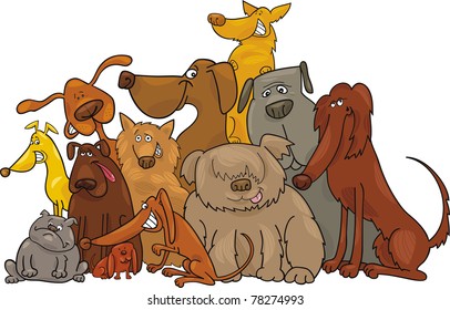 Cartoon illustration of funny dogs group