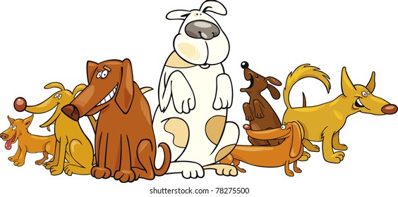 Cartoon illustration of funny dogs group