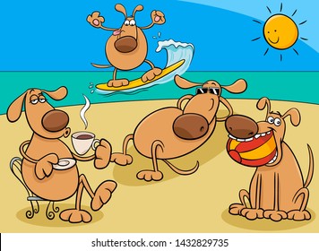 Cartoon Illustration of Funny Dogs Pet Animal Comic Characters Group on Holiday Vacation