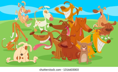 Cartoon Illustration of Funny Dogs and Puppies Animal Characters Group