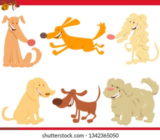 Cartoon Illustration of Funny Dogs or Puppies Pet Animal Characters Set