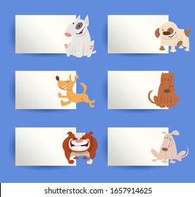 Cartoon Illustration of Funny Dogs and Puppies with White Cards or Boards Greeting or Business Card Design Collection