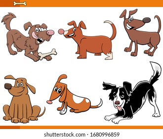 Cartoon Illustration of Funny Dogs and Puppies Funny Animal Characters Set