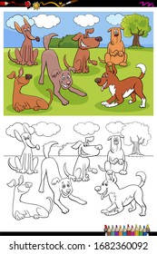 Cartoon Illustration of Funny Dogs and Puppies Animal Characters Group Coloring Book Page