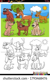 Cartoon Illustration of Funny Dogs and Puppies Animal Characters Group Coloring Book Page