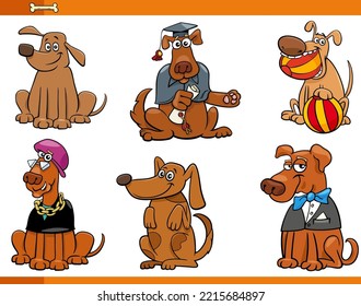 Cartoon illustration of funny dogs or puppies comic animal characters set