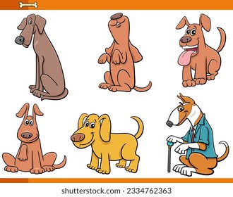 Cartoon illustration of funny dogs and puppies comic animal characters set