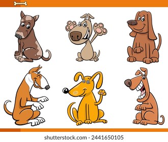 Cartoon illustration of funny dogs and puppies comic animal characters set
