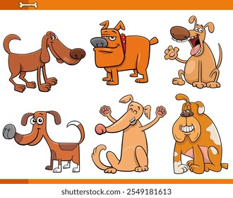 Ilustración de dibujos animados de perros divertidos y cachorros de personajes de animales