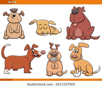 Cartoon illustration of funny dogs and puppies comic animal characters set