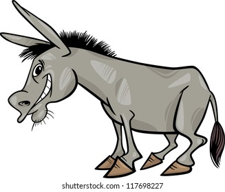 Cartoon Illustration of Funny Donkey Farm Animal
