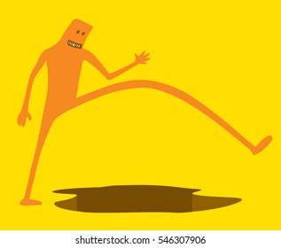 Cartoon Illustration Of Funny Doodle Character Overcoming Obstacles