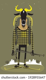 Cartoon illustration of funny  dressed up goat