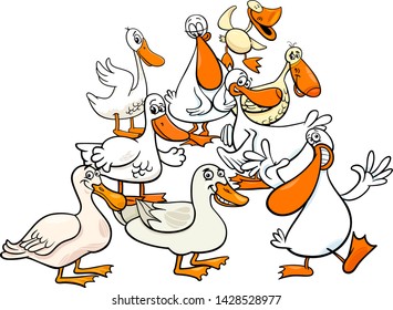 Cartoon Illustration of Funny Ducks Birds Farm Animal Characters Group