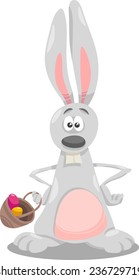 Cartoon Illustration of Funny Easter Bunny with Eggs in the Basket