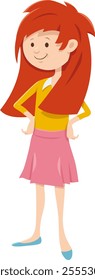 Cartoon illustration of funny elementary or teen age girl comic character