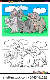 Cartoon Illustration of Funny Elephants Animal Characters Coloring Book Activity