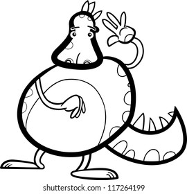 Cartoon Illustration of Funny Fairytale Dragon Character Creature for Coloring Book