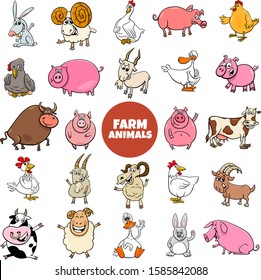 Cartoon Illustration of Funny Farm Animal Characters Large Set