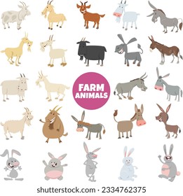 Cartoon illustration of funny farm animal characters big set