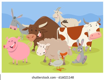 Cartoon Illustration of Funny Farm Animal Characters Group