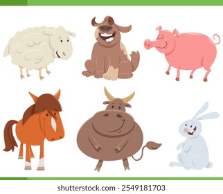 Cartoon illustration of funny farm animals comic characters set