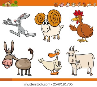 Cartoon illustration of funny farm animals comic characters set