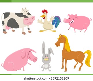 Cartoon illustration of funny farm animals comic characters set