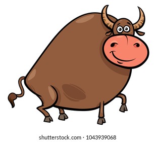 Cartoon Illustration of Funny Farm Bull Animal Character