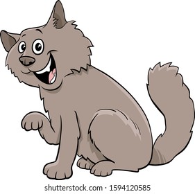 Cartoon Illustration of Funny Fluffy Cat or Kitten Animal Character