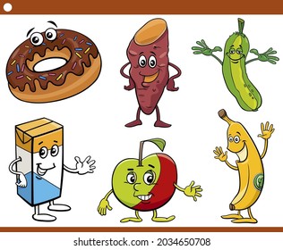 Ilustración de dibujos animados de personajes de objetos de comida divertidos