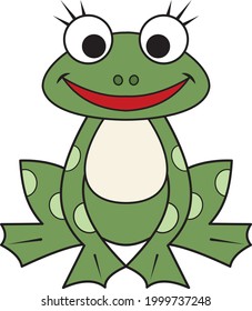 Cartoon illustration of funny frog. Cute and funny cartoon characters. Illustration for children.