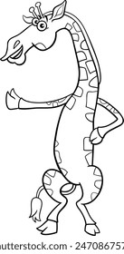 Cartoon illustration of funny giraffe comic animal character coloring page