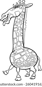 Cartoon illustration of funny giraffe comic animal character coloring page