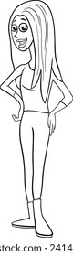 Cartoon illustration of funny girl or young woman character coloring page