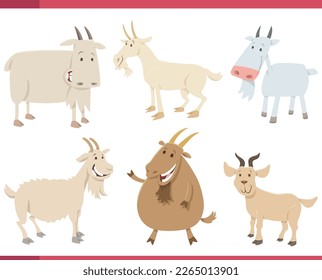 Cartoon illustration of funny goats farm animals comic characters set